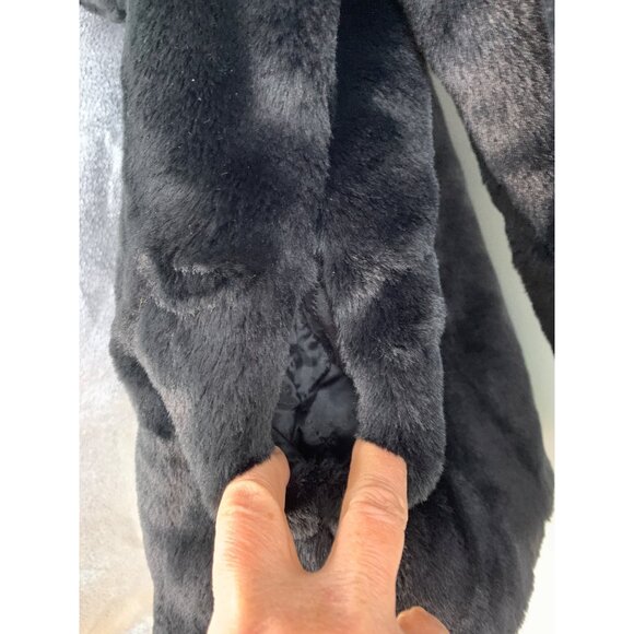 Clmmeiyuan Black Faux Fur Jacket Quilt Lining Ultra Soft Plush Size M/L RT10290 - Picture 6 of 10